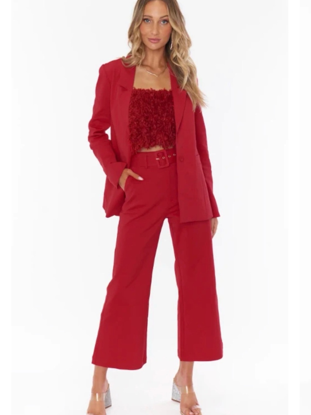 Show Me Your MuMu Major Blazer & DJ Flare Pants Red Suit size small NWT